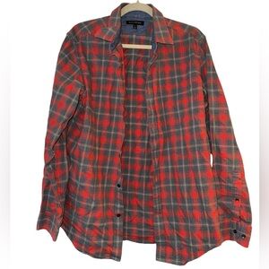 Men’s Banana Republic Red Gray Button Down Long Sleeve Plaid Flannel Shirt L